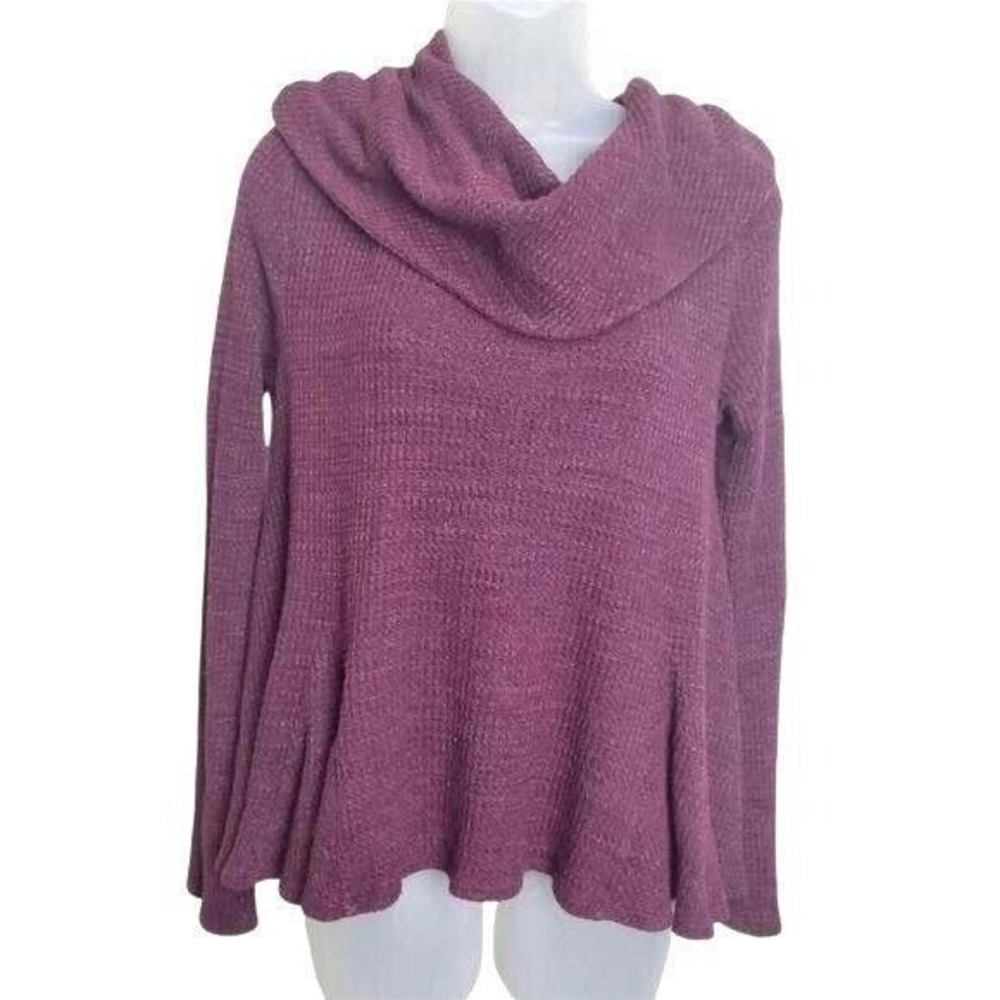 Postmark Women Boho Waffle Knit Earthy Gorp Cowl Neck Sweater S Purple Oversized